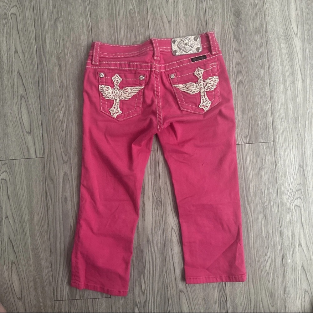 Miss Me Girls Youth Capri Jeans Size 14 Bright Pink Embellished Stretch